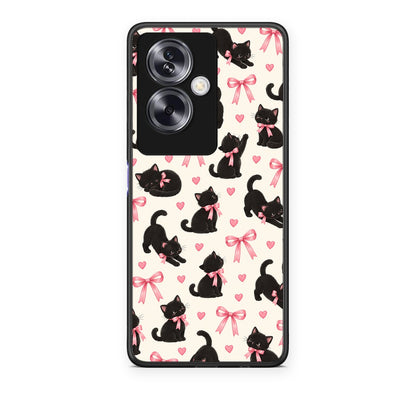 Θήκη Oppo A79 / A2 Black Kittens and Pink Bows on Cream Small από τη Smartfits με σχέδιο στο πίσω μέρος και μαύρο περίβλημα | Oppo A79 / A2 Black Kittens and Pink Bows on Cream Small case with colorful back and black bezels