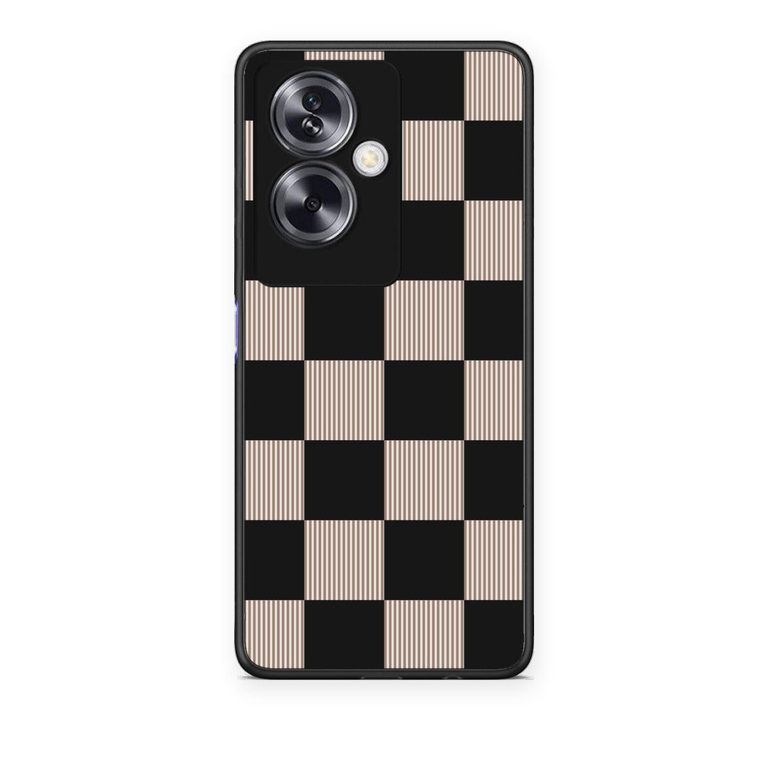 Θήκη Oppo A79 / A2 Black and Taupe Striped Checks από τη Smartfits με σχέδιο στο πίσω μέρος και μαύρο περίβλημα | Oppo A79 / A2 Black and Taupe Striped Checks case with colorful back and black bezels