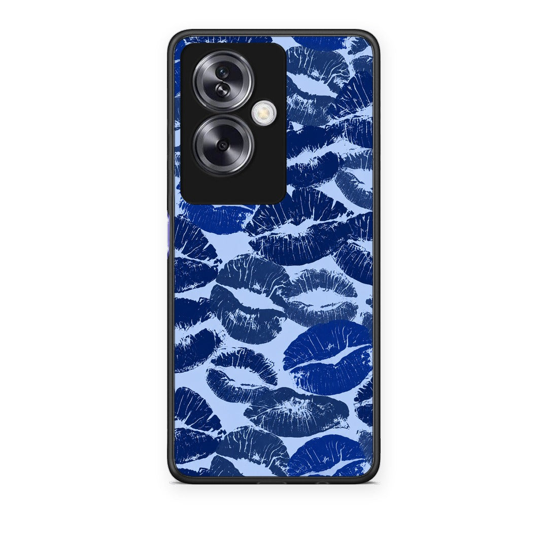 Θήκη Oppo A79 / A2 Blue Lipstick Kisses από τη Smartfits με σχέδιο στο πίσω μέρος και μαύρο περίβλημα | Oppo A79 / A2 Blue Lipstick Kisses case with colorful back and black bezels