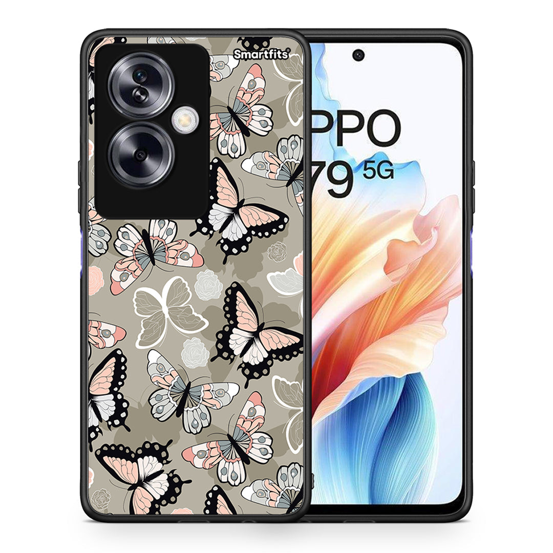 Θήκη Oppo A79 / A2 Butterflies Boho από τη Smartfits με σχέδιο στο πίσω μέρος και μαύρο περίβλημα | Oppo A79 / A2 Butterflies Boho case with colorful back and black bezels