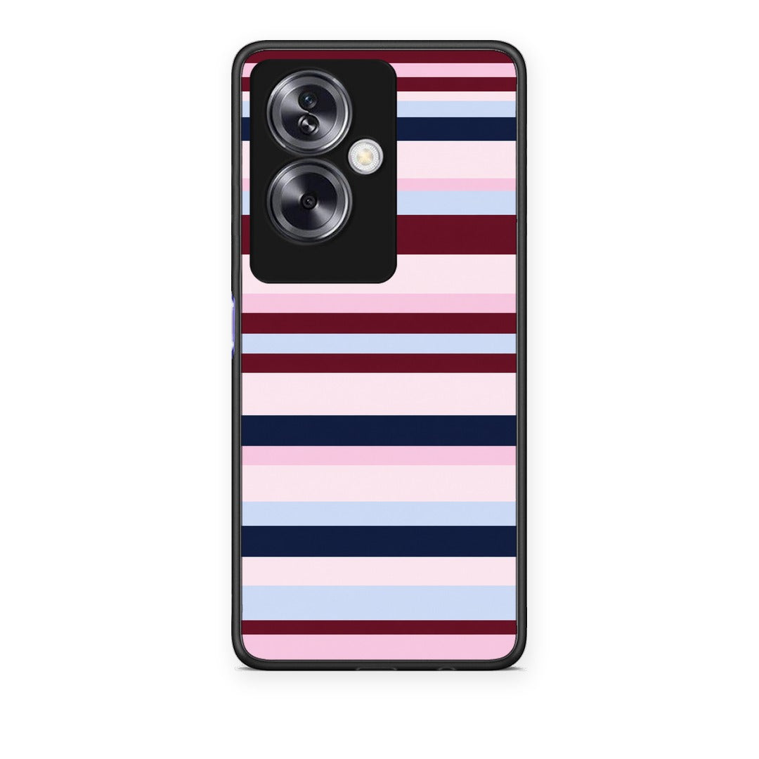 Θήκη Oppo A79 / A2 Burgundy Pink and Blue Horizontal Stripes από τη Smartfits με σχέδιο στο πίσω μέρος και μαύρο περίβλημα | Oppo A79 / A2 Burgundy Pink and Blue Horizontal Stripes case with colorful back and black bezels