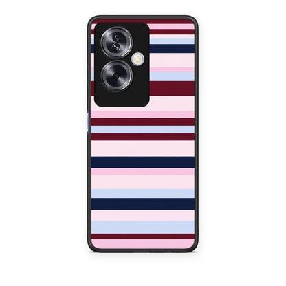 Θήκη Oppo A79 / A2 Burgundy Pink and Blue Horizontal Stripes από τη Smartfits με σχέδιο στο πίσω μέρος και μαύρο περίβλημα | Oppo A79 / A2 Burgundy Pink and Blue Horizontal Stripes case with colorful back and black bezels