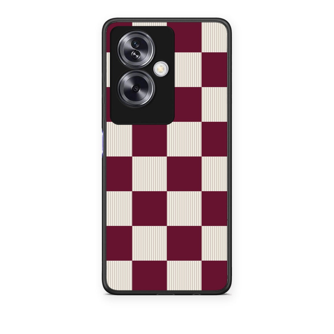 Θήκη Oppo A79 / A2 Burgundy and Cream Striped Checks από τη Smartfits με σχέδιο στο πίσω μέρος και μαύρο περίβλημα | Oppo A79 / A2 Burgundy and Cream Striped Checks case with colorful back and black bezels