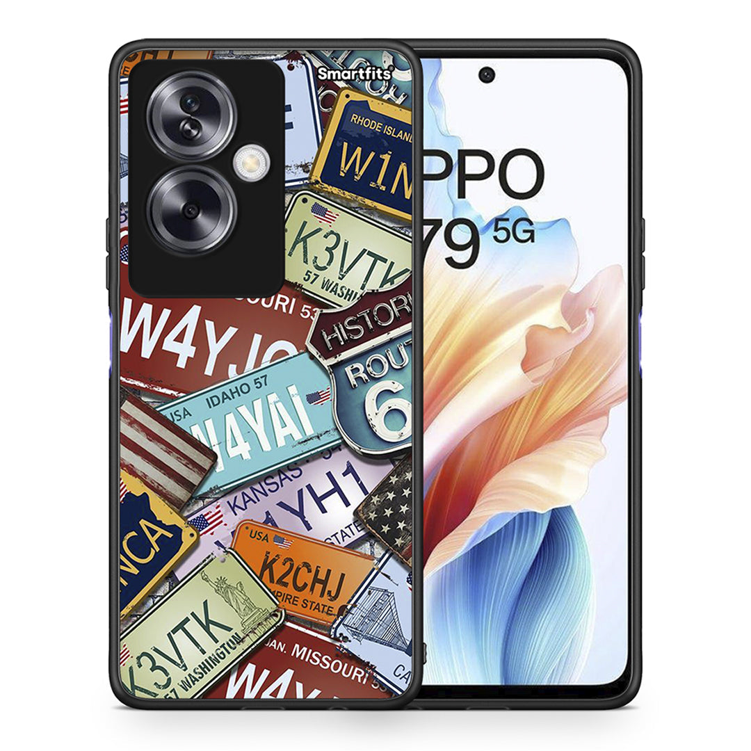 Θήκη Oppo A79 / A2 Car Plates από τη Smartfits με σχέδιο στο πίσω μέρος και μαύρο περίβλημα | Oppo A79 / A2 Car Plates case with colorful back and black bezels