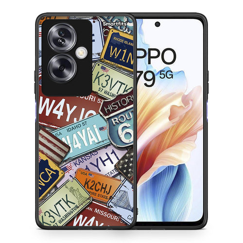 Θήκη Oppo A79 / A2 Car Plates από τη Smartfits με σχέδιο στο πίσω μέρος και μαύρο περίβλημα | Oppo A79 / A2 Car Plates case with colorful back and black bezels