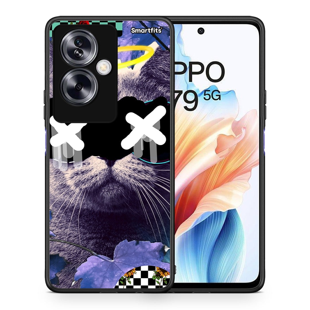 Θήκη Oppo A79 / A2 Cat Collage από τη Smartfits με σχέδιο στο πίσω μέρος και μαύρο περίβλημα | Oppo A79 / A2 Cat Collage case with colorful back and black bezels