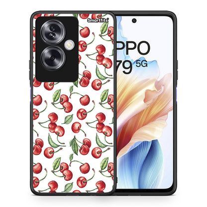 Θήκη Oppo A79 / A2 Cherry Summer από τη Smartfits με σχέδιο στο πίσω μέρος και μαύρο περίβλημα | Oppo A79 / A2 Cherry Summer case with colorful back and black bezels