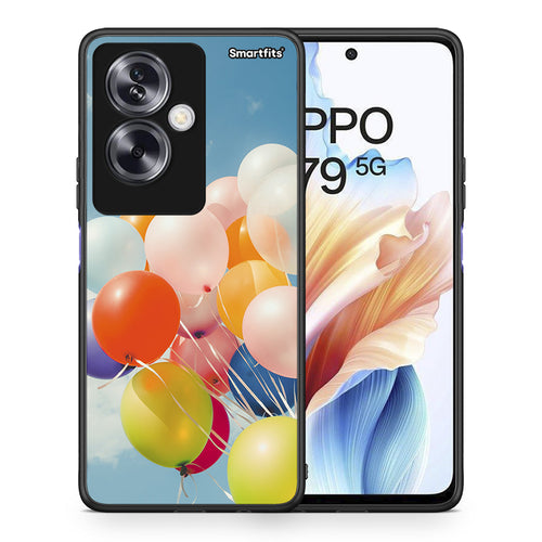 Θήκη Oppo A79 / A2 Colorful Balloons από τη Smartfits με σχέδιο στο πίσω μέρος και μαύρο περίβλημα | Oppo A79 / A2 Colorful Balloons case with colorful back and black bezels