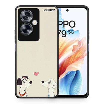 Θήκη Oppo A79 / A2 Dalmatians Love από τη Smartfits με σχέδιο στο πίσω μέρος και μαύρο περίβλημα | Oppo A79 / A2 Dalmatians Love case with colorful back and black bezels
