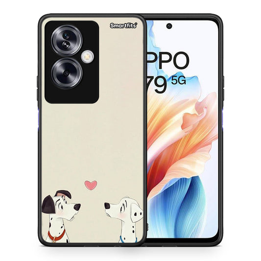 Θήκη Oppo A79 / A2 Dalmatians Love από τη Smartfits με σχέδιο στο πίσω μέρος και μαύρο περίβλημα | Oppo A79 / A2 Dalmatians Love case with colorful back and black bezels