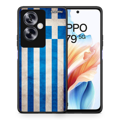 Θήκη Oppo A79 / A2 Greek Flag από τη Smartfits με σχέδιο στο πίσω μέρος και μαύρο περίβλημα | Oppo A79 / A2 Greek Flag case with colorful back and black bezels
