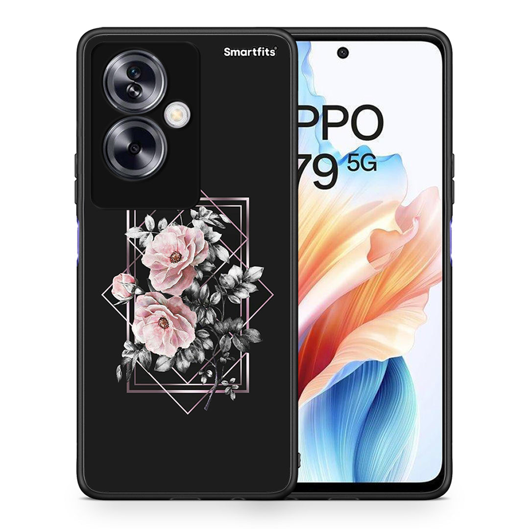 Θήκη Oppo A79 / A2 Frame Flower από τη Smartfits με σχέδιο στο πίσω μέρος και μαύρο περίβλημα | Oppo A79 / A2 Frame Flower case with colorful back and black bezels