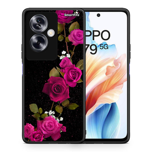 Θήκη Oppo A79 / A2 Red Roses Flower από τη Smartfits με σχέδιο στο πίσω μέρος και μαύρο περίβλημα | Oppo A79 / A2 Red Roses Flower case with colorful back and black bezels