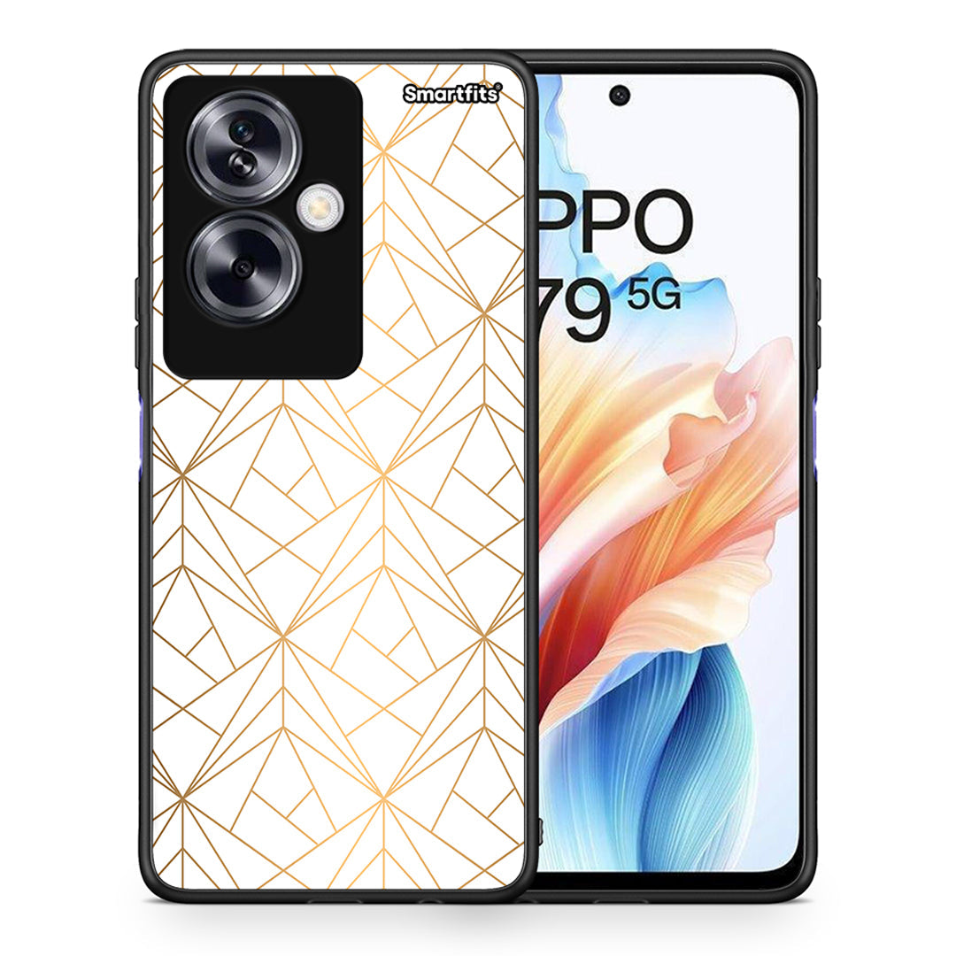 Θήκη Oppo A79 / A2 Luxury White Geometric από τη Smartfits με σχέδιο στο πίσω μέρος και μαύρο περίβλημα | Oppo A79 / A2 Luxury White Geometric case with colorful back and black bezels