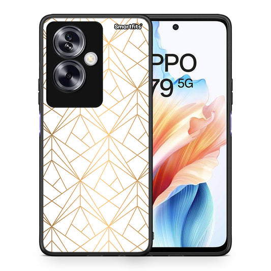 Θήκη Oppo A79 / A2 Luxury White Geometric από τη Smartfits με σχέδιο στο πίσω μέρος και μαύρο περίβλημα | Oppo A79 / A2 Luxury White Geometric case with colorful back and black bezels