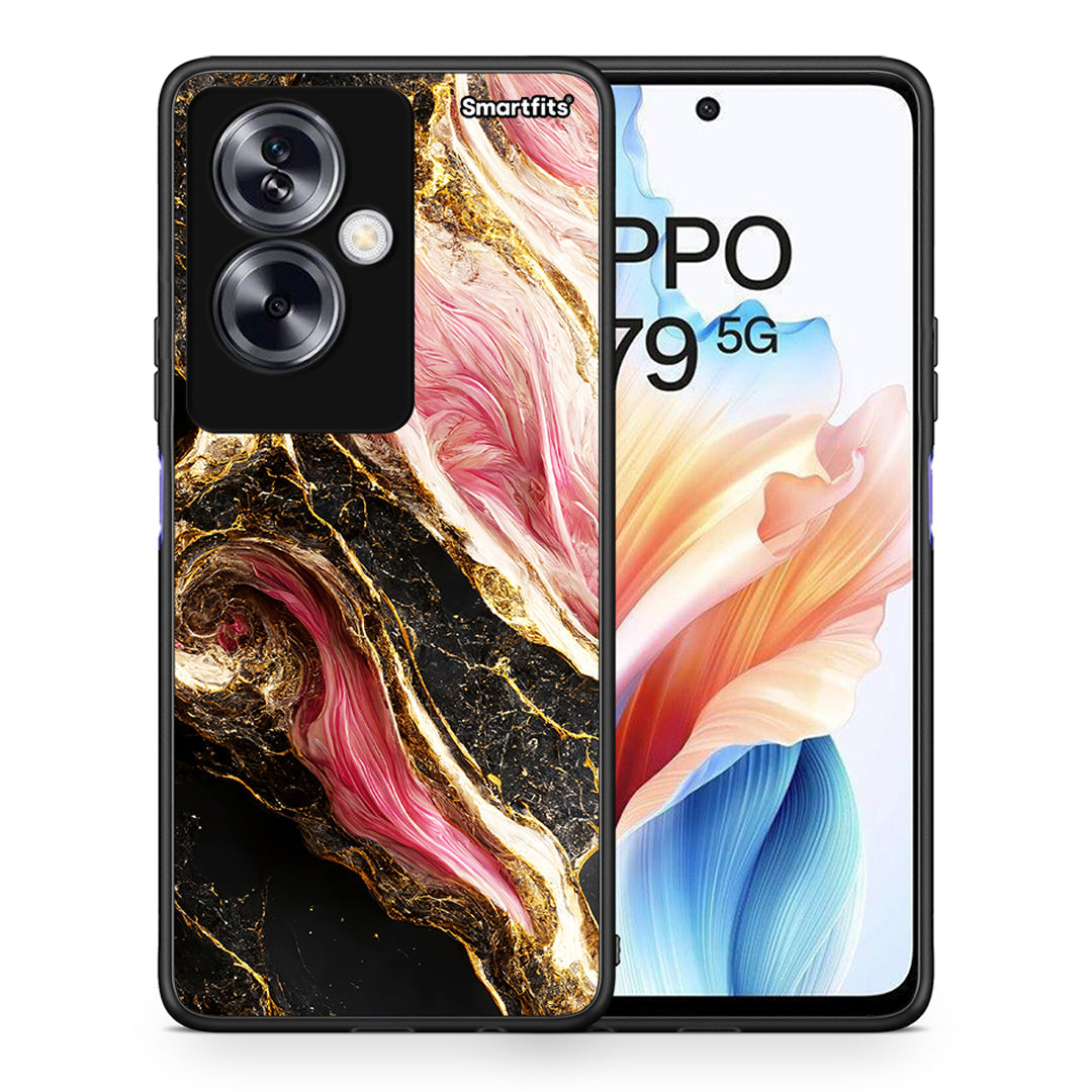 Θήκη Oppo A79 / A2 Glamorous Pink Marble από τη Smartfits με σχέδιο στο πίσω μέρος και μαύρο περίβλημα | Oppo A79 / A2 Glamorous Pink Marble case with colorful back and black bezels