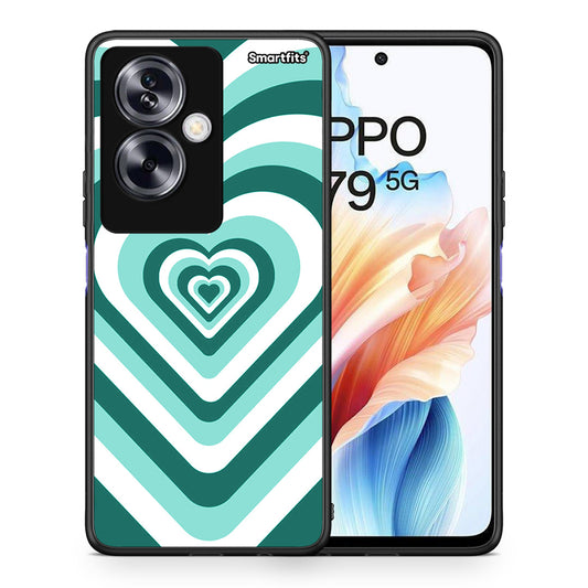 Θήκη Oppo A79 / A2 Green Hearts από τη Smartfits με σχέδιο στο πίσω μέρος και μαύρο περίβλημα | Oppo A79 / A2 Green Hearts case with colorful back and black bezels