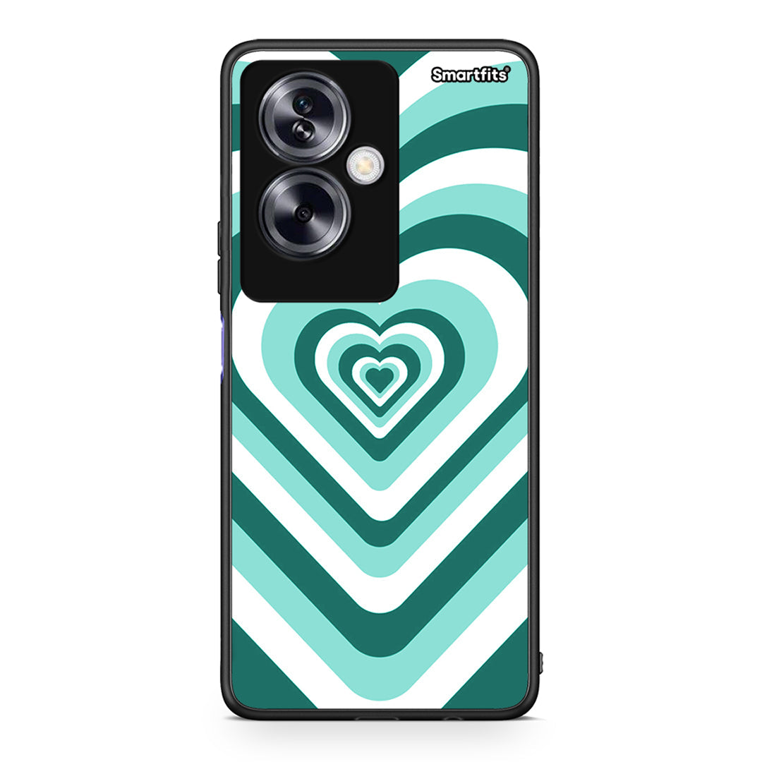 Oppo A79 / A2 Green Hearts θήκη από τη Smartfits με σχέδιο στο πίσω μέρος και μαύρο περίβλημα | Smartphone case with colorful back and black bezels by Smartfits