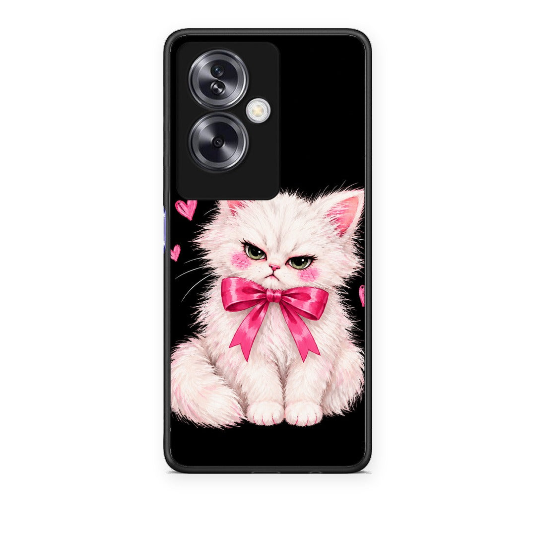 Θήκη Oppo A79 / A2 Grumpy Party Kitten on Black από τη Smartfits με σχέδιο στο πίσω μέρος και μαύρο περίβλημα | Oppo A79 / A2 Grumpy Party Kitten on Black case with colorful back and black bezels