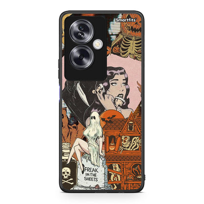 Oppo A79 / A2 Halloween Collage Θήκη από τη Smartfits με σχέδιο στο πίσω μέρος και μαύρο περίβλημα | Smartphone case with colorful back and black bezels by Smartfits