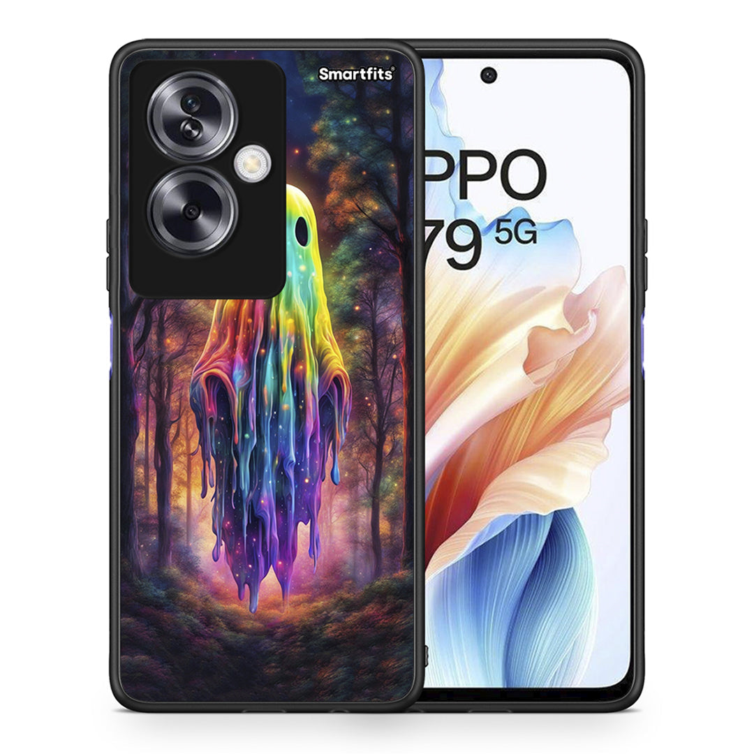 Θήκη Oppo A79 / A2 Halloween Ghost από τη Smartfits με σχέδιο στο πίσω μέρος και μαύρο περίβλημα | Oppo A79 / A2 Halloween Ghost case with colorful back and black bezels