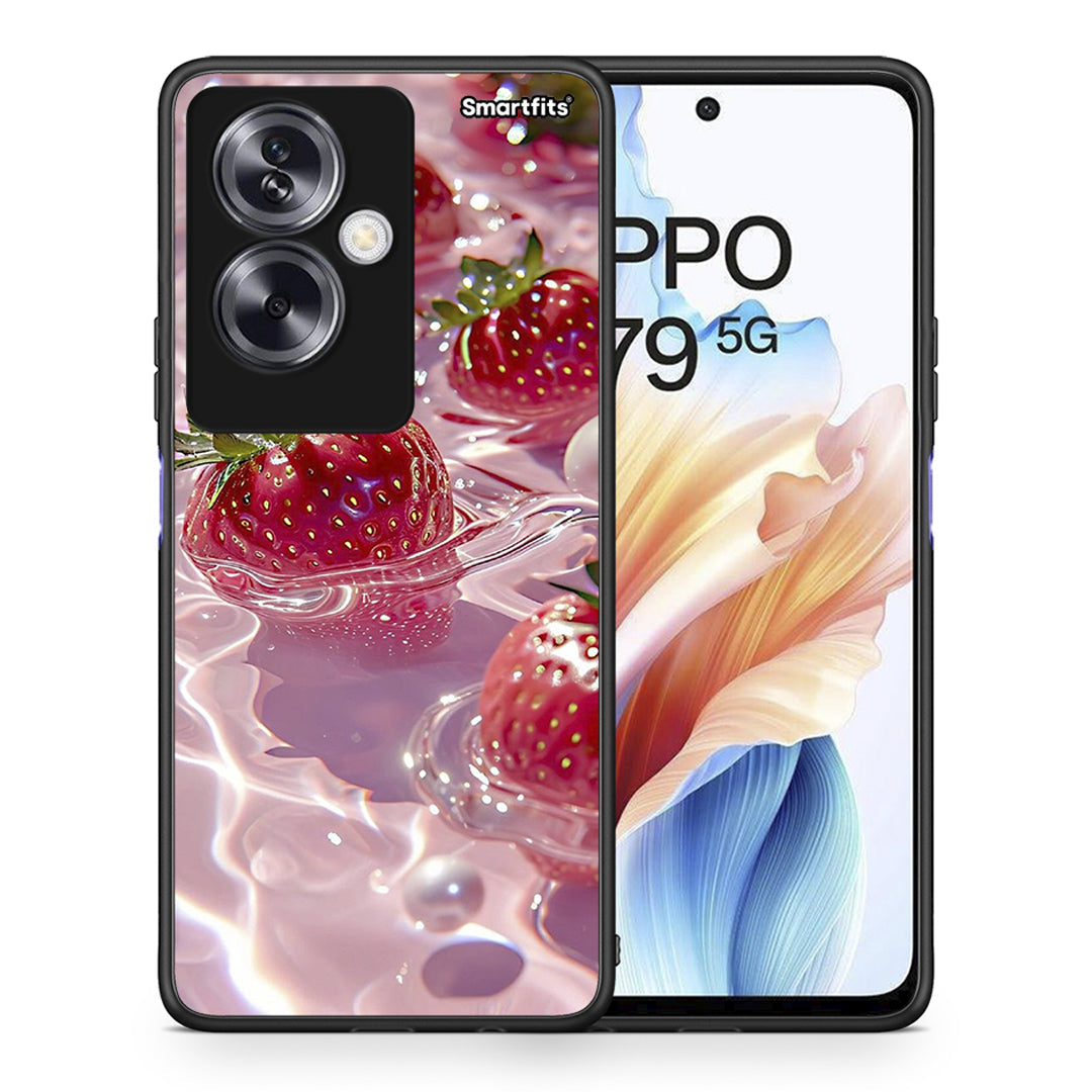 Θήκη Oppo A79 / A2 Juicy Strawberries από τη Smartfits με σχέδιο στο πίσω μέρος και μαύρο περίβλημα | Oppo A79 / A2 Juicy Strawberries case with colorful back and black bezels