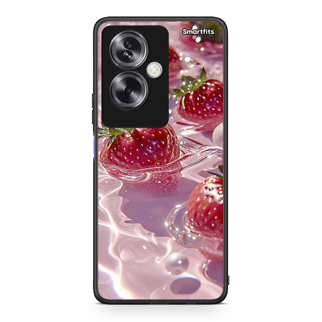 Oppo A79 / A2 Juicy Strawberries θήκη από τη Smartfits με σχέδιο στο πίσω μέρος και μαύρο περίβλημα | Smartphone case with colorful back and black bezels by Smartfits