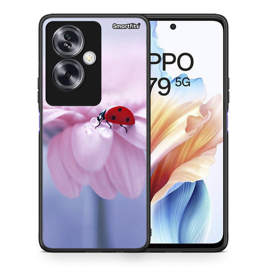 Θήκη Oppo A79 / A2 Ladybug Flower από τη Smartfits με σχέδιο στο πίσω μέρος και μαύρο περίβλημα | Oppo A79 / A2 Ladybug Flower case with colorful back and black bezels