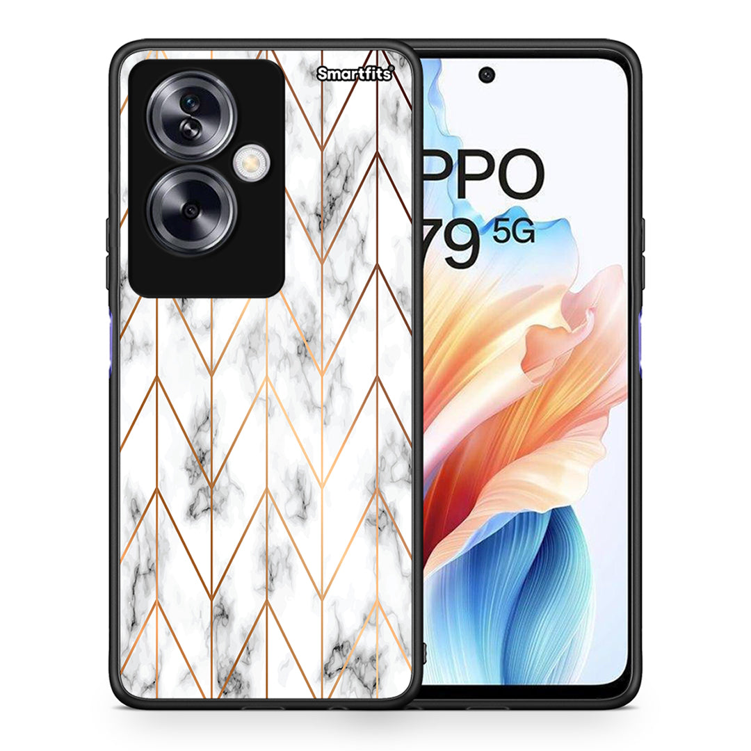 Θήκη Oppo A79 / A2 Gold Geometric Marble από τη Smartfits με σχέδιο στο πίσω μέρος και μαύρο περίβλημα | Oppo A79 / A2 Gold Geometric Marble case with colorful back and black bezels