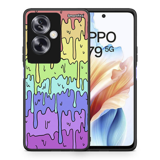 Θήκη Oppo A79 / A2 Melting Rainbow από τη Smartfits με σχέδιο στο πίσω μέρος και μαύρο περίβλημα | Oppo A79 / A2 Melting Rainbow case with colorful back and black bezels