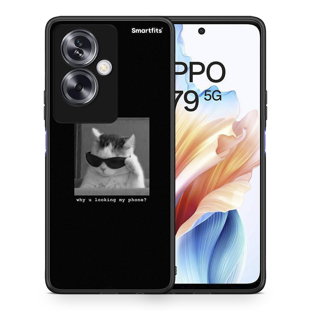 Θήκη Oppo A79 / A2 Meme Cat από τη Smartfits με σχέδιο στο πίσω μέρος και μαύρο περίβλημα | Oppo A79 / A2 Meme Cat case with colorful back and black bezels