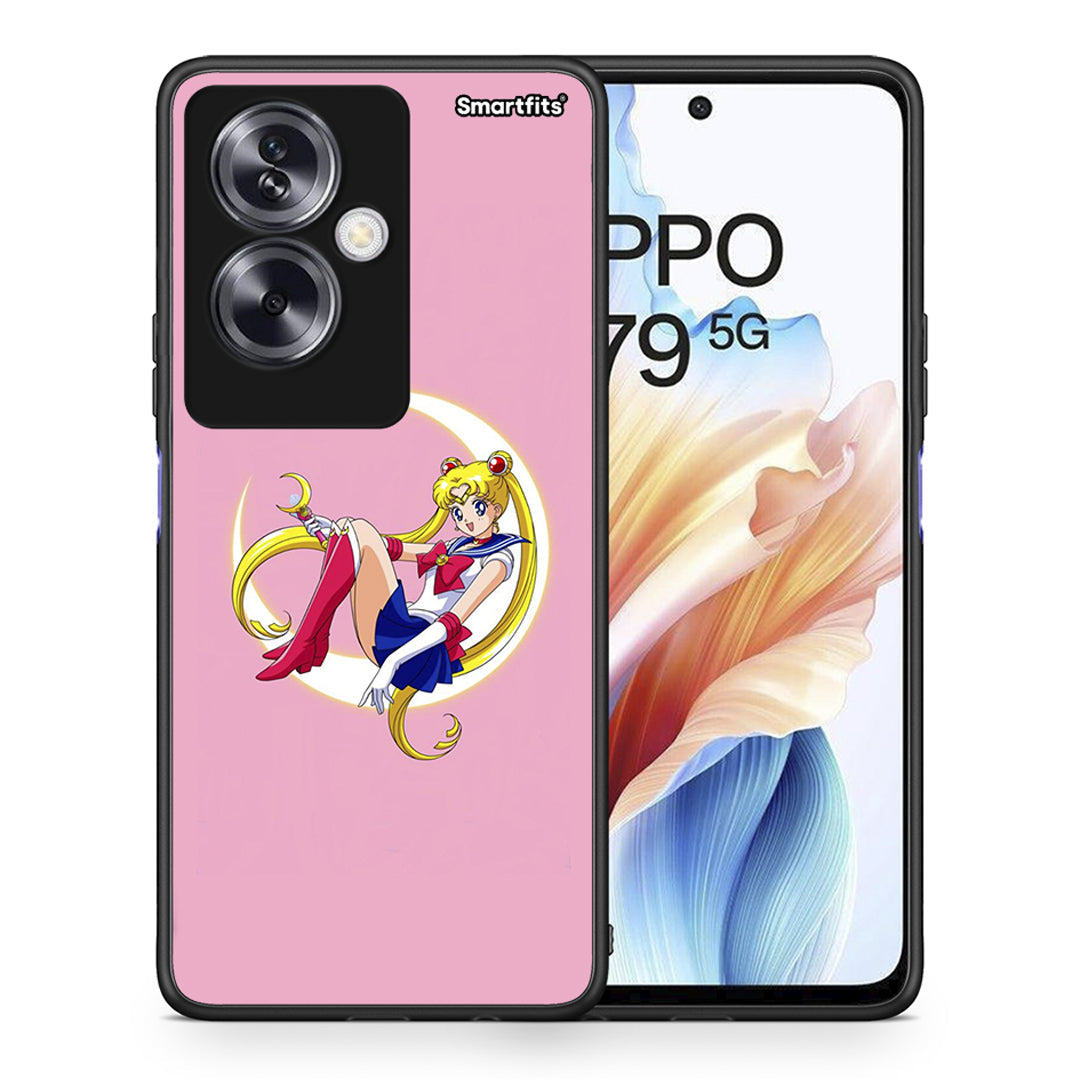Θήκη Oppo A79 / A2 Moon Girl από τη Smartfits με σχέδιο στο πίσω μέρος και μαύρο περίβλημα | Oppo A79 / A2 Moon Girl case with colorful back and black bezels