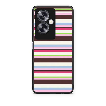 Θήκη Oppo A79 / A2 Multicolour Horizontal Stripes από τη Smartfits με σχέδιο στο πίσω μέρος και μαύρο περίβλημα | Oppo A79 / A2 Multicolour Horizontal Stripes case with colorful back and black bezels