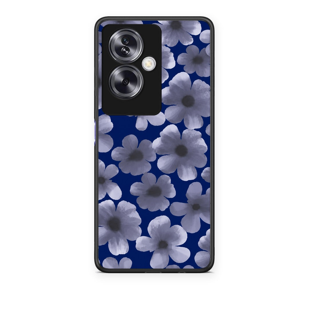 Θήκη Oppo A79 / A2 Pale Blue Flowers on Navy από τη Smartfits με σχέδιο στο πίσω μέρος και μαύρο περίβλημα | Oppo A79 / A2 Pale Blue Flowers on Navy case with colorful back and black bezels