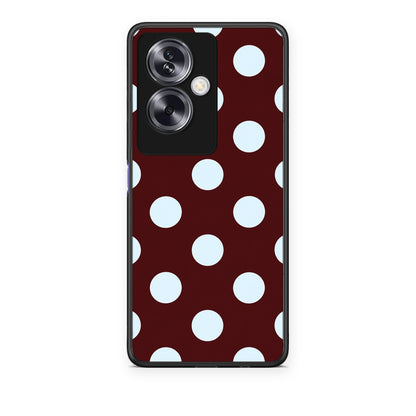 Θήκη Oppo A79 / A2 Pale Blue Large Polka Dots on Burgundy από τη Smartfits με σχέδιο στο πίσω μέρος και μαύρο περίβλημα | Oppo A79 / A2 Pale Blue Large Polka Dots on Burgundy case with colorful back and black bezels