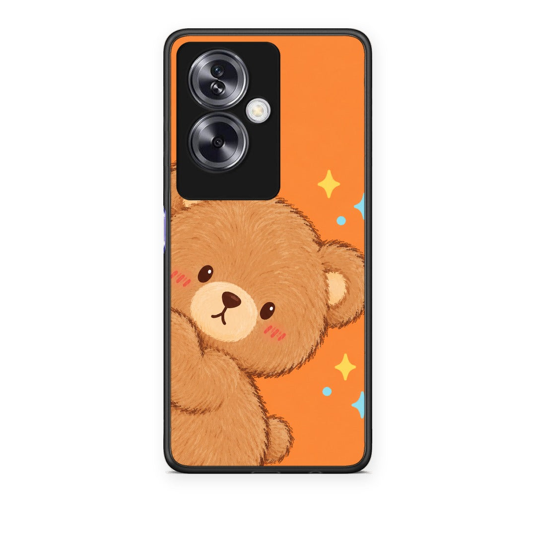 Θήκη Oppo A79 / A2 Peekaboo Teddy on Orange από τη Smartfits με σχέδιο στο πίσω μέρος και μαύρο περίβλημα | Oppo A79 / A2 Peekaboo Teddy on Orange case with colorful back and black bezels
