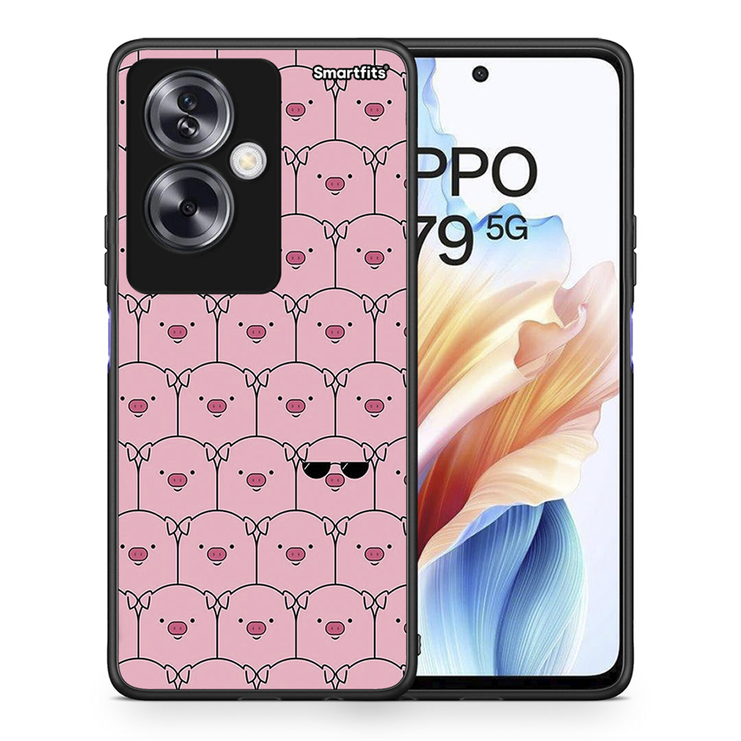 Θήκη Oppo A79 / A2 Pig Glasses από τη Smartfits με σχέδιο στο πίσω μέρος και μαύρο περίβλημα | Oppo A79 / A2 Pig Glasses case with colorful back and black bezels