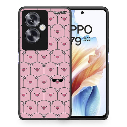 Θήκη Oppo A79 / A2 Pig Glasses από τη Smartfits με σχέδιο στο πίσω μέρος και μαύρο περίβλημα | Oppo A79 / A2 Pig Glasses case with colorful back and black bezels
