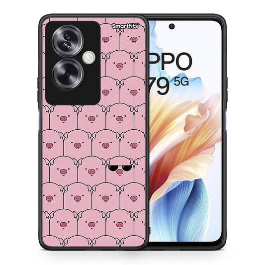 Θήκη Oppo A79 / A2 Pig Glasses από τη Smartfits με σχέδιο στο πίσω μέρος και μαύρο περίβλημα | Oppo A79 / A2 Pig Glasses case with colorful back and black bezels