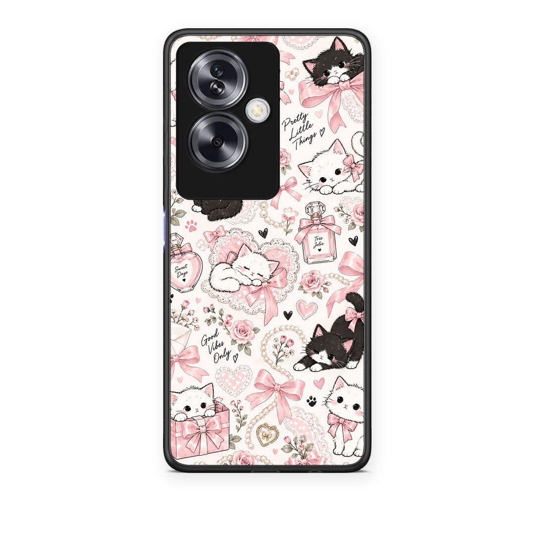 Θήκη Oppo A79 / A2 Pink Bows and Kittens Collage από τη Smartfits με σχέδιο στο πίσω μέρος και μαύρο περίβλημα | Oppo A79 / A2 Pink Bows and Kittens Collage case with colorful back and black bezels