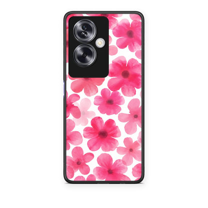 Θήκη Oppo A79 / A2 Pink Watercolour Flowers on White από τη Smartfits με σχέδιο στο πίσω μέρος και μαύρο περίβλημα | Oppo A79 / A2 Pink Watercolour Flowers on White case with colorful back and black bezels