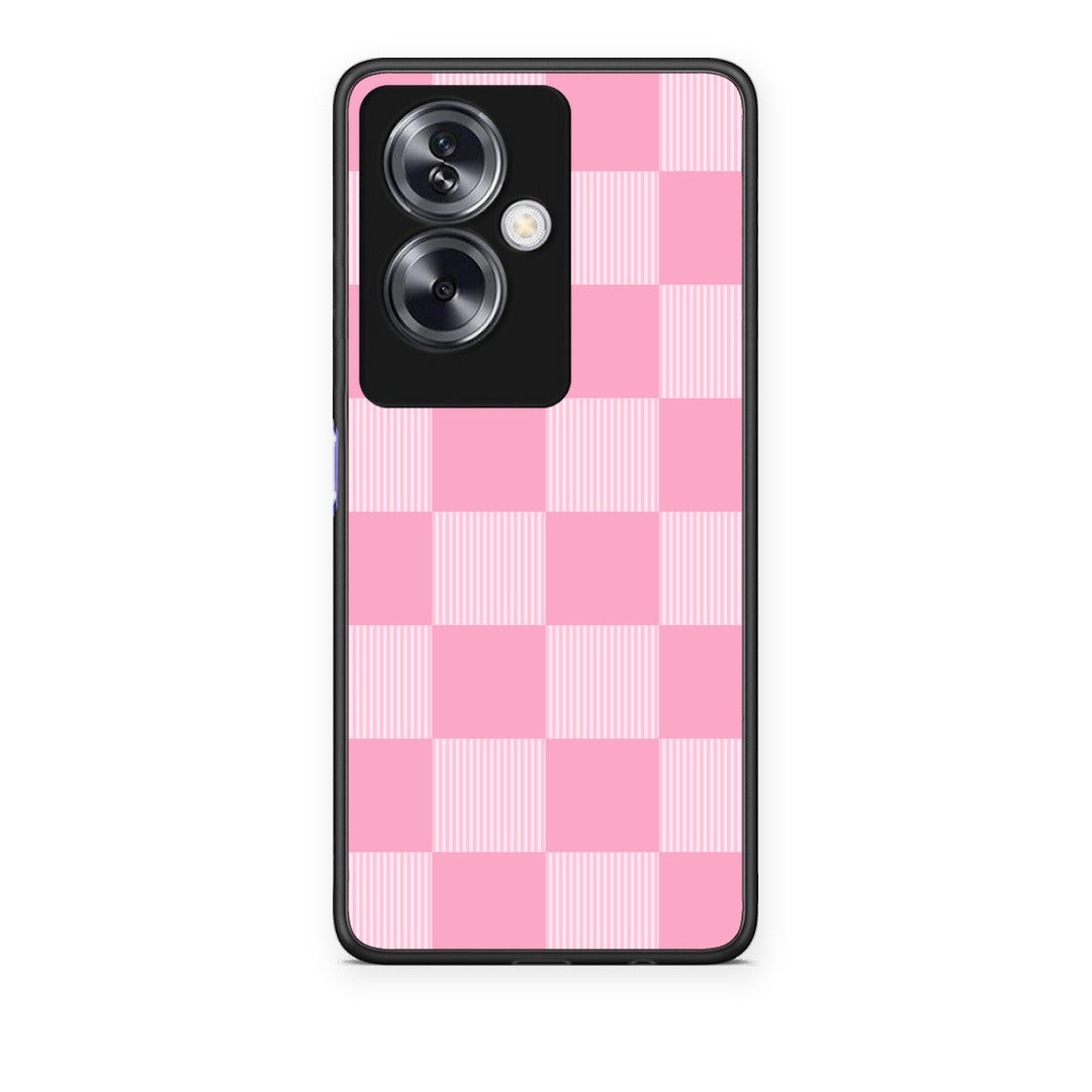 Θήκη Oppo A79 / A2 Pink and White Striped Checks από τη Smartfits με σχέδιο στο πίσω μέρος και μαύρο περίβλημα | Oppo A79 / A2 Pink and White Striped Checks case with colorful back and black bezels