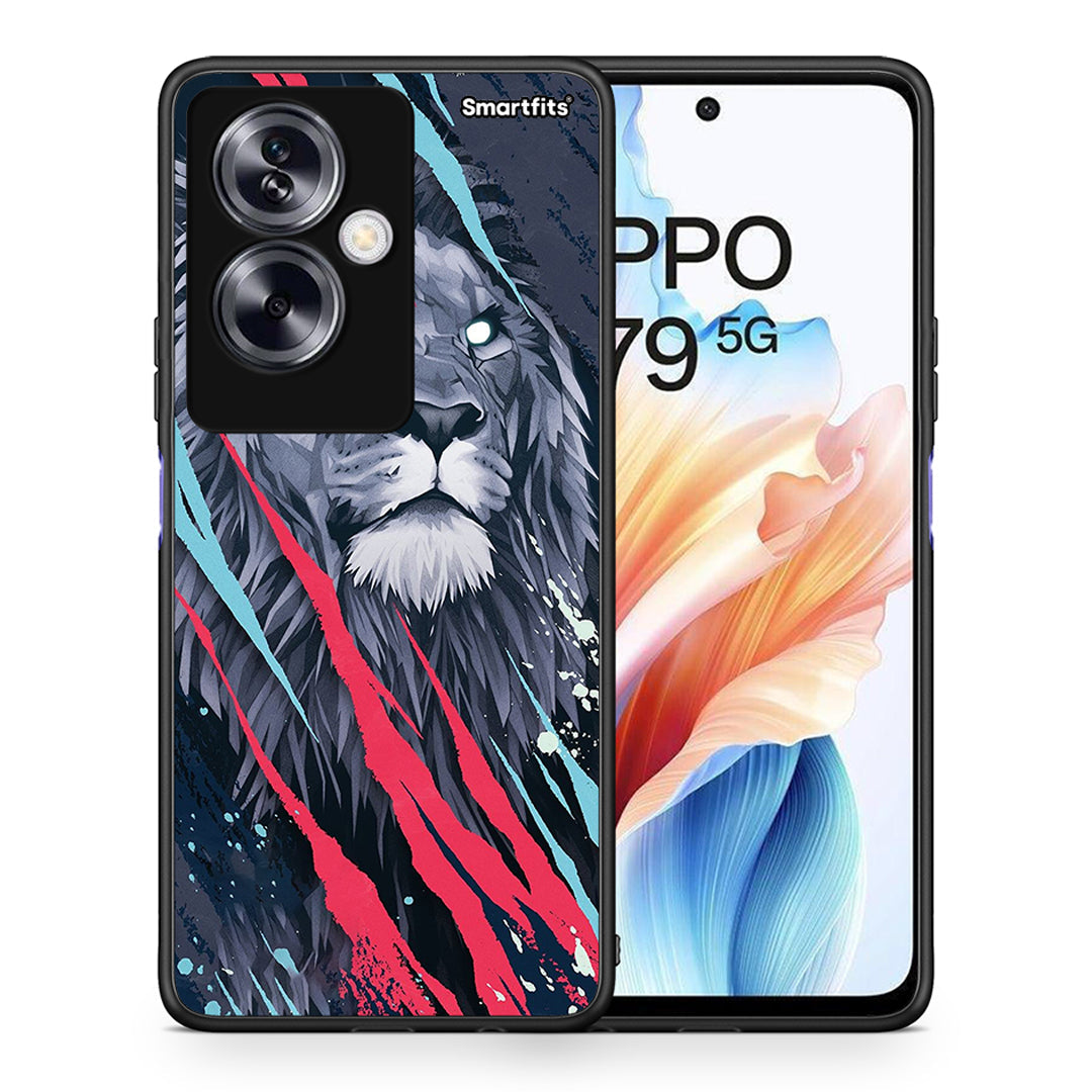 Θήκη Oppo A79 / A2 Lion Designer PopArt από τη Smartfits με σχέδιο στο πίσω μέρος και μαύρο περίβλημα | Oppo A79 / A2 Lion Designer PopArt case with colorful back and black bezels