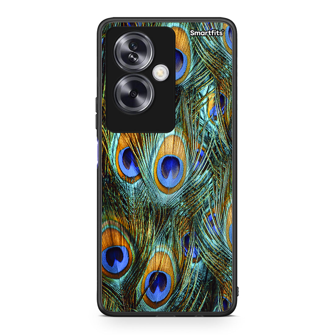 Oppo A79 / A2 Real Peacock Feathers θήκη από τη Smartfits με σχέδιο στο πίσω μέρος και μαύρο περίβλημα | Smartphone case with colorful back and black bezels by Smartfits