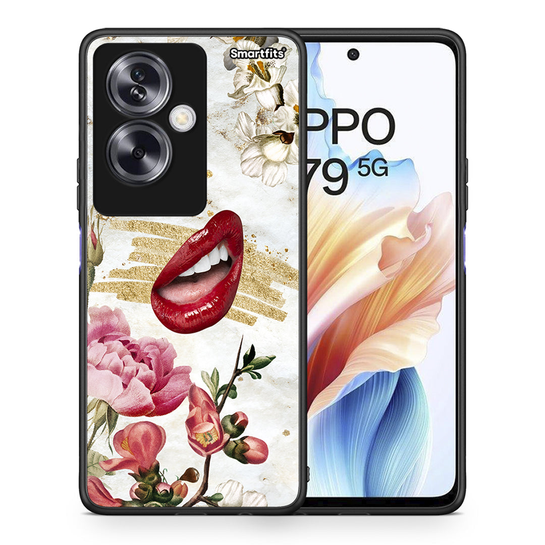 Θήκη Oppo A79 / A2 Red Lips από τη Smartfits με σχέδιο στο πίσω μέρος και μαύρο περίβλημα | Oppo A79 / A2 Red Lips case with colorful back and black bezels