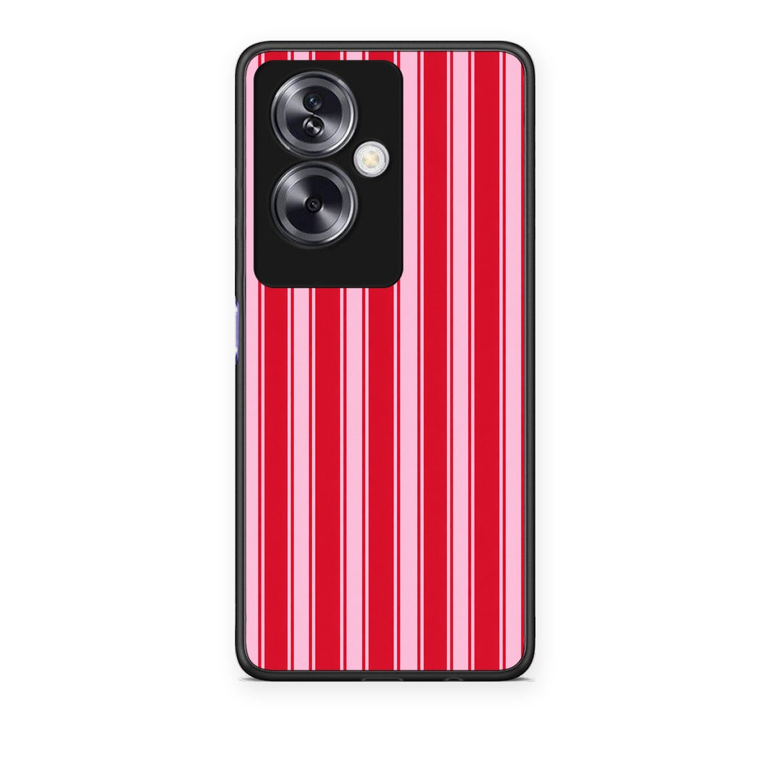 Θήκη Oppo A79 / A2 Red and Pink Vertical Pinstripes από τη Smartfits με σχέδιο στο πίσω μέρος και μαύρο περίβλημα | Oppo A79 / A2 Red and Pink Vertical Pinstripes case with colorful back and black bezels