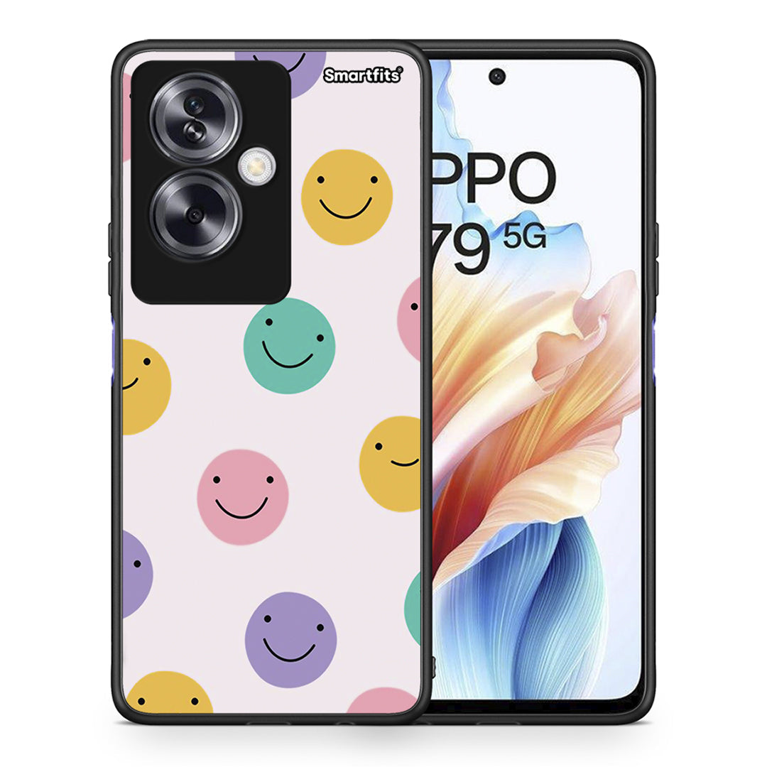 Θήκη Oppo A79 / A2 Smiley Faces από τη Smartfits με σχέδιο στο πίσω μέρος και μαύρο περίβλημα | Oppo A79 / A2 Smiley Faces case with colorful back and black bezels
