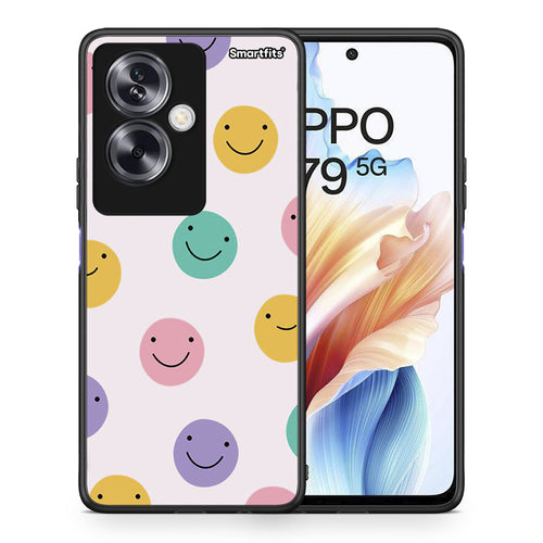 Θήκη Oppo A79 / A2 Smiley Faces από τη Smartfits με σχέδιο στο πίσω μέρος και μαύρο περίβλημα | Oppo A79 / A2 Smiley Faces case with colorful back and black bezels