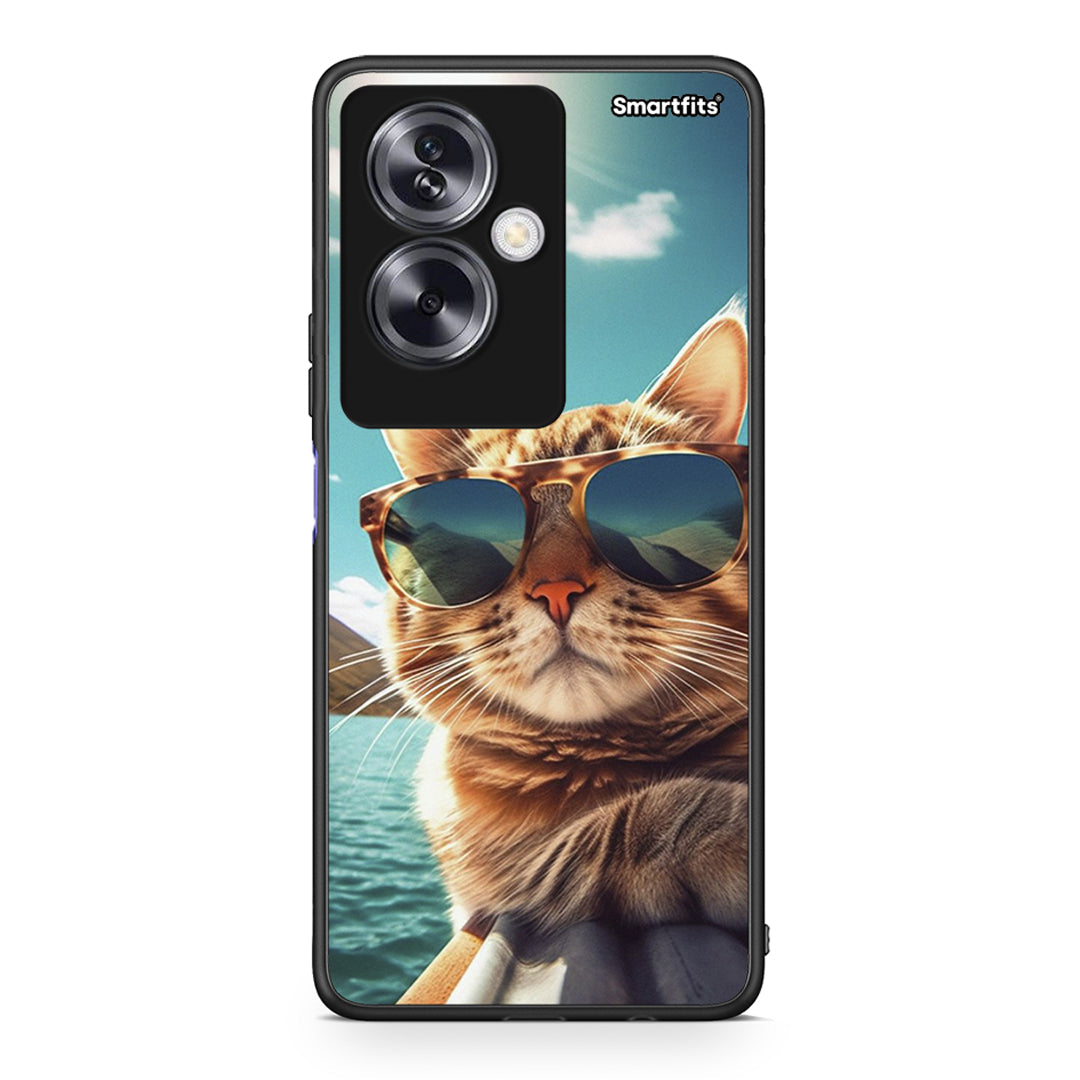 Oppo A79 / A2 Summer Cat θήκη από τη Smartfits με σχέδιο στο πίσω μέρος και μαύρο περίβλημα | Smartphone case with colorful back and black bezels by Smartfits