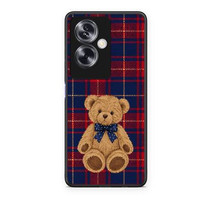 Θήκη Oppo A79 / A2 Teddy Bear on Red and Navy Tartan από τη Smartfits με σχέδιο στο πίσω μέρος και μαύρο περίβλημα | Oppo A79 / A2 Teddy Bear on Red and Navy Tartan case with colorful back and black bezels